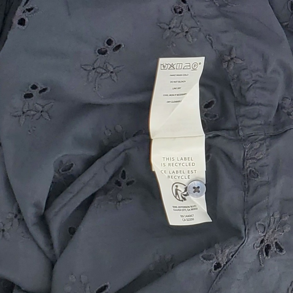 Outerknown Poet Blouse Women Large Black 100% Organic Cotton Eyelet Button Front - Picture 8 of 8